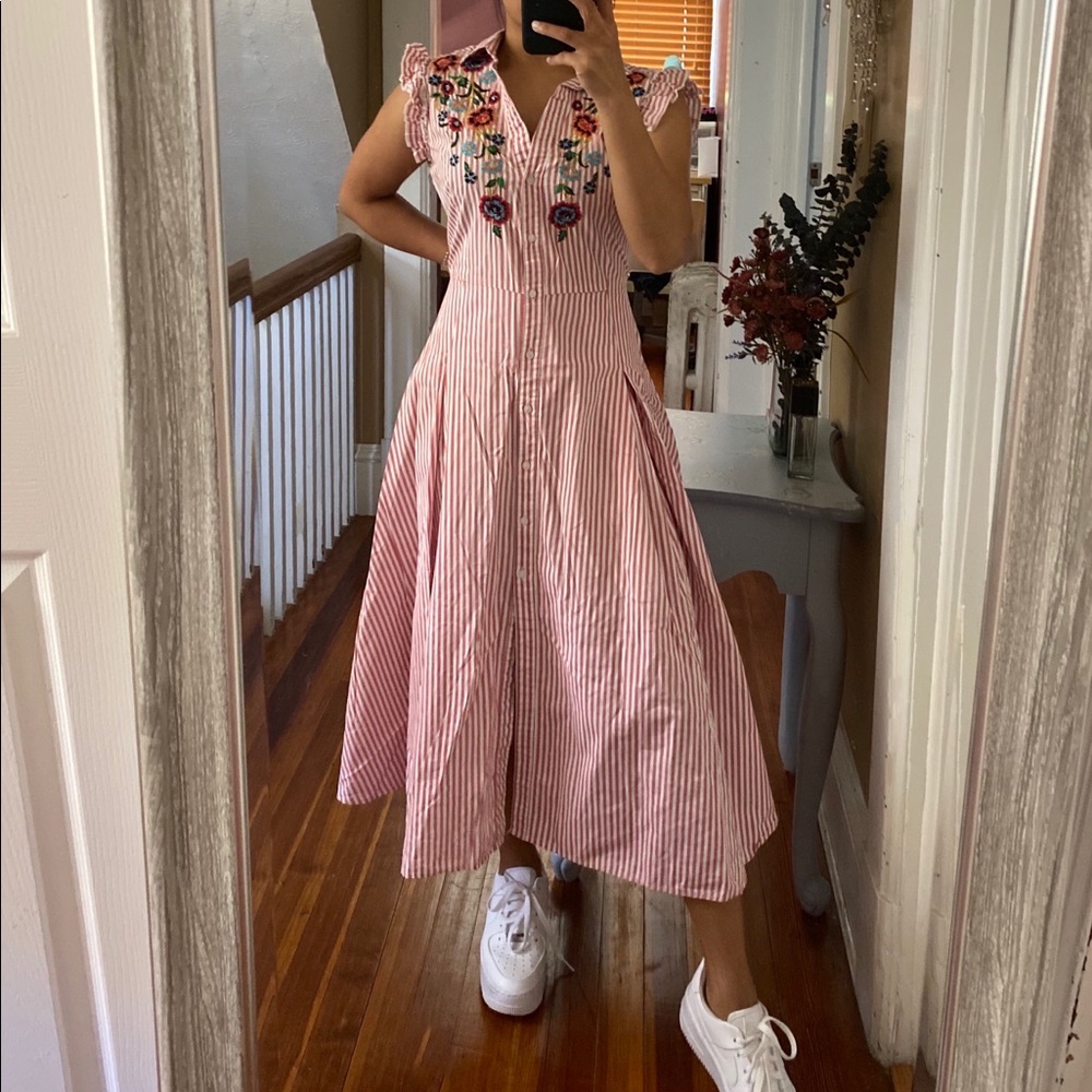 Zara Embroidered floral stripped dress
